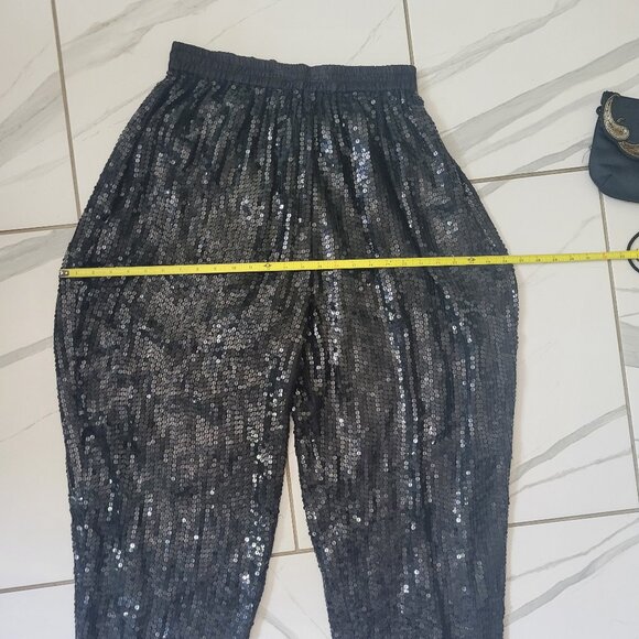 Goregous Vintage Cotton Zone Black Sequins pants with silver Accents size 18 - Picture 7 of 11